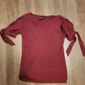 Voodoo Vixen Burgundy Tie-Sleeve Long Sleeve Top